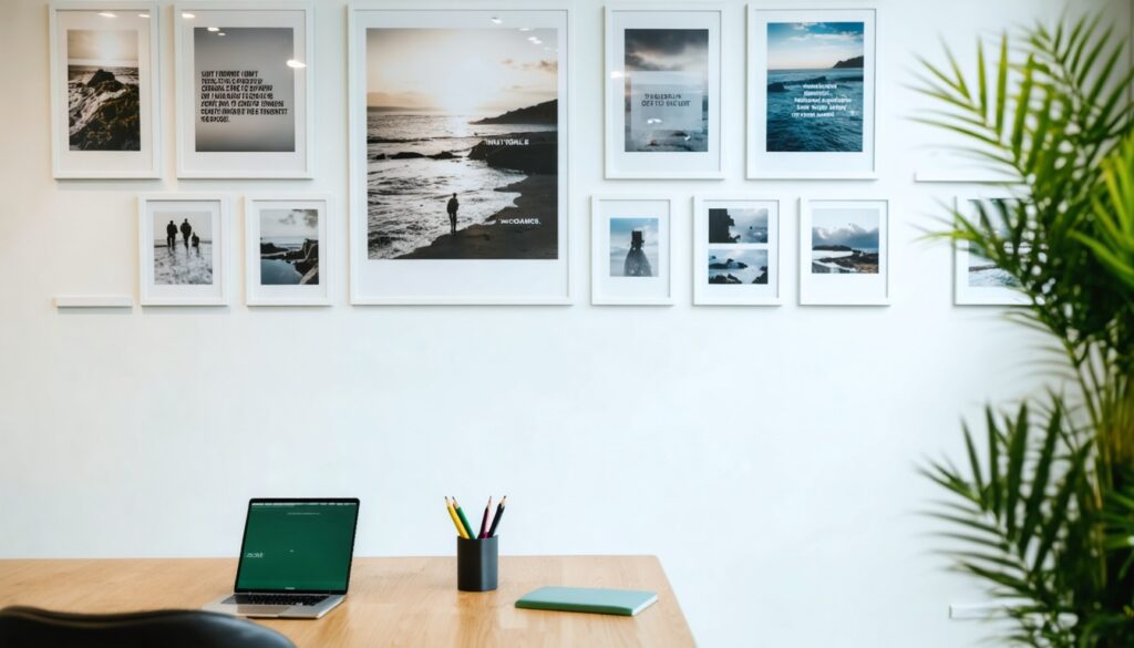 Diverse beelden op een wand met korte geprinte citaten die laten zien dat de begeleiding effect heeft